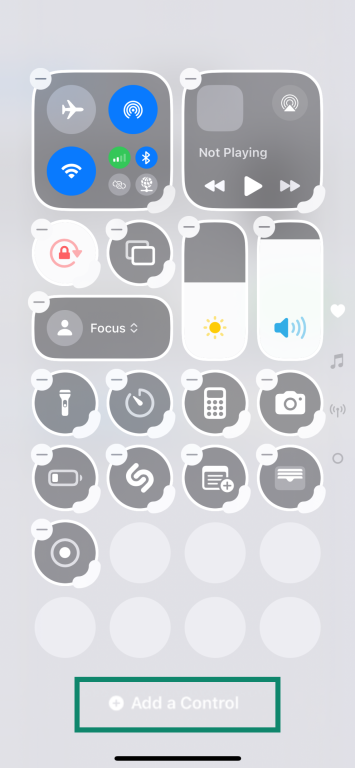 The "Add a Control" option in an iPhone Control Center.