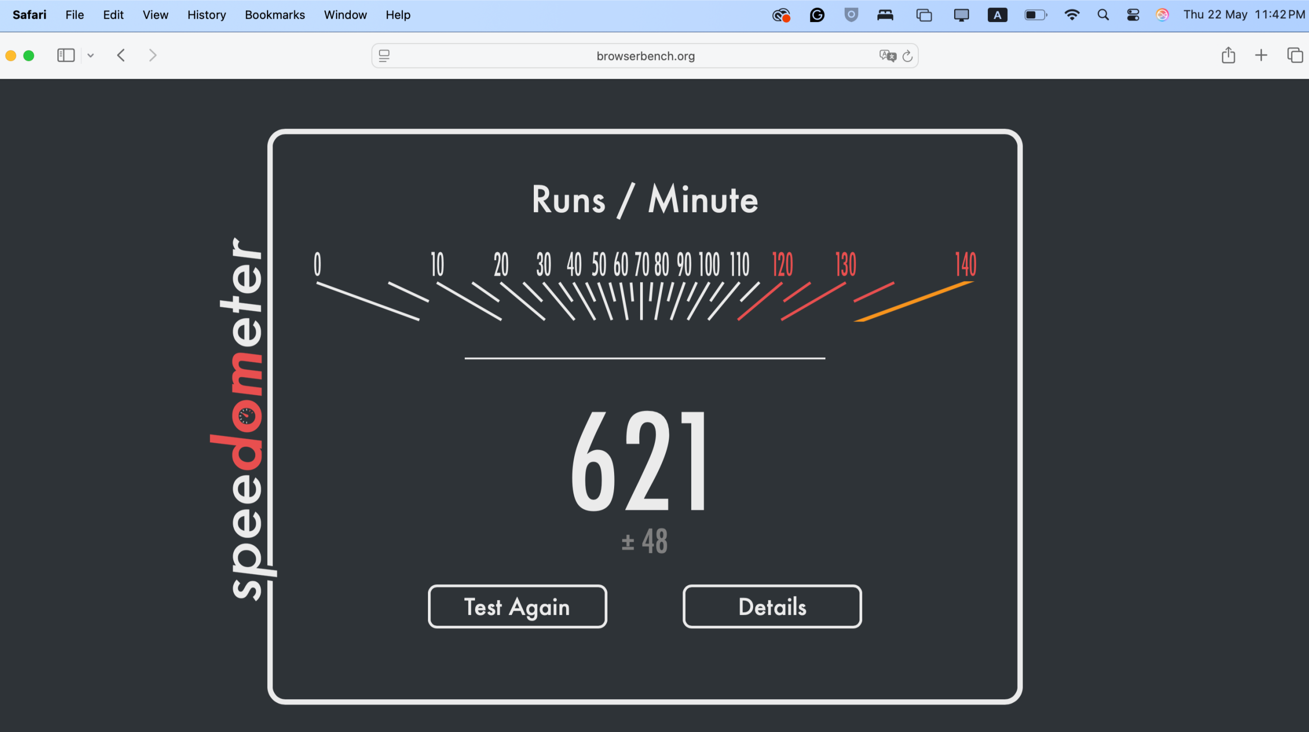Speedometer 2.1 results: Safari on Mac.