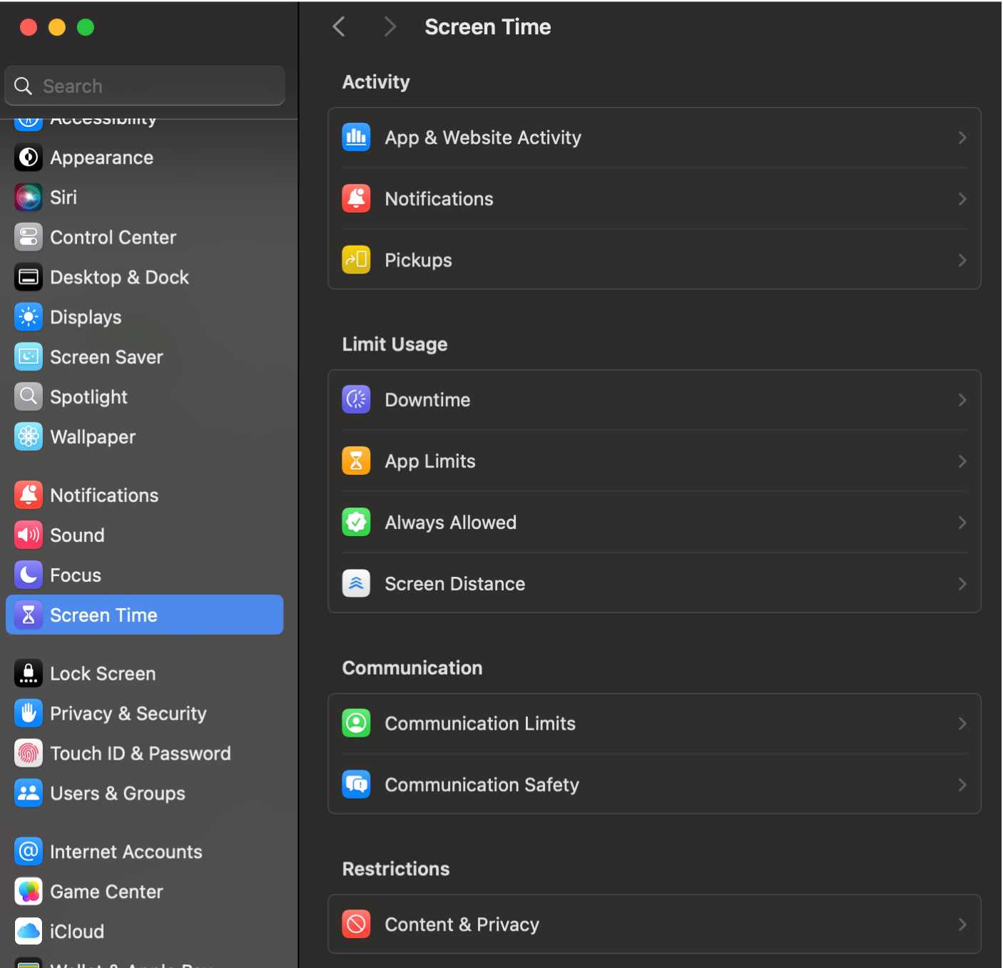 Image showing Mac Screen Time setting.
