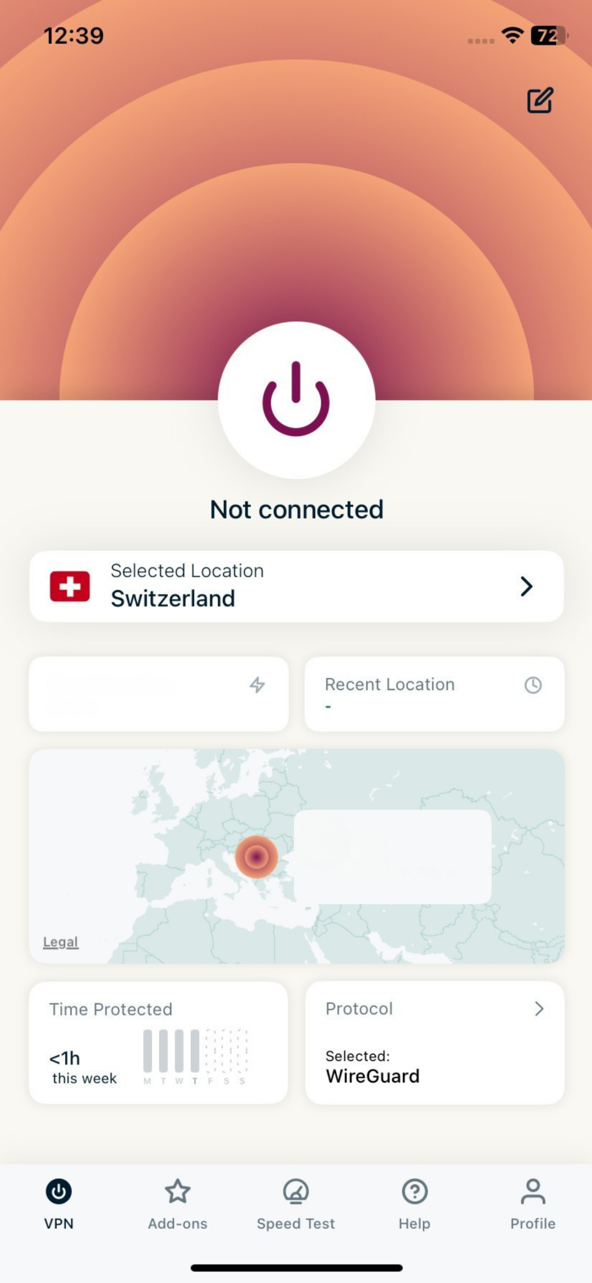 ExpressVPN main screen showing VPN about to connect