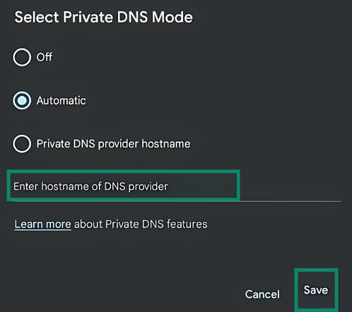 Enter trustworthy DNS server addresses to use as your main recursive server on Android.