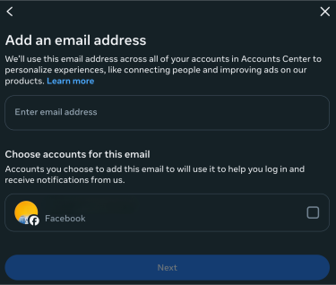 Adding a backup email address to Facebook.