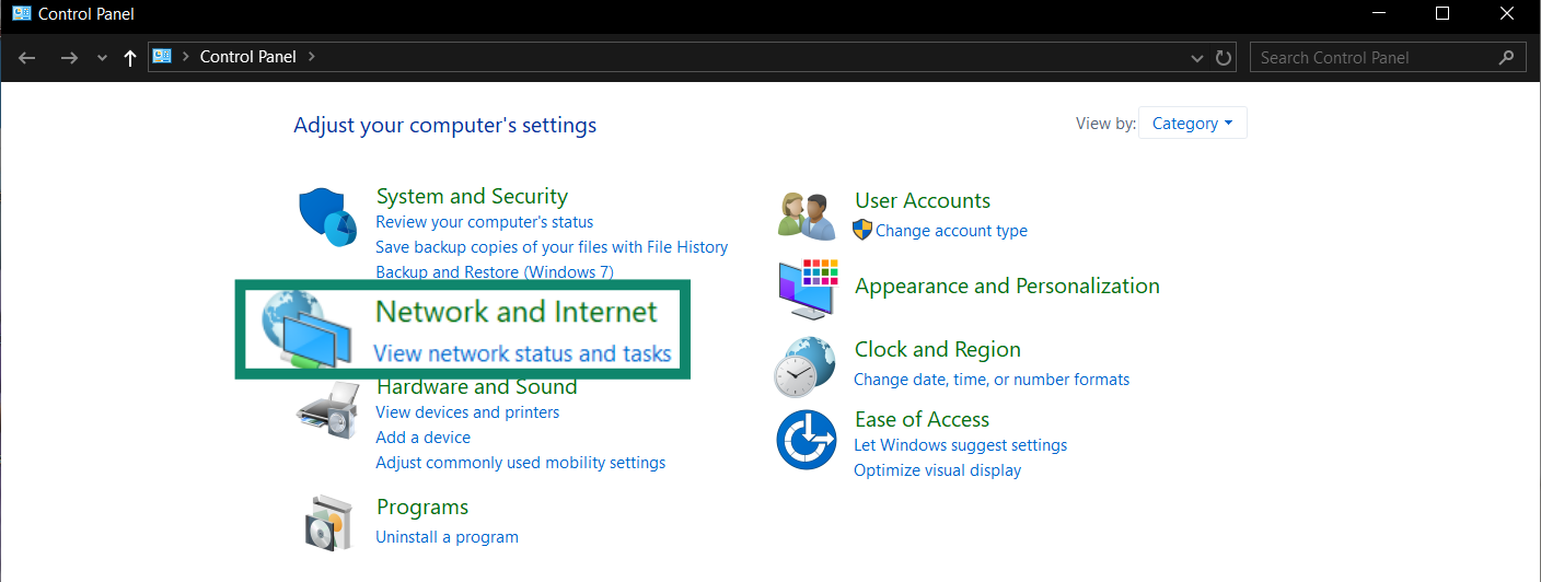 Locate the network settings on your Windows device.