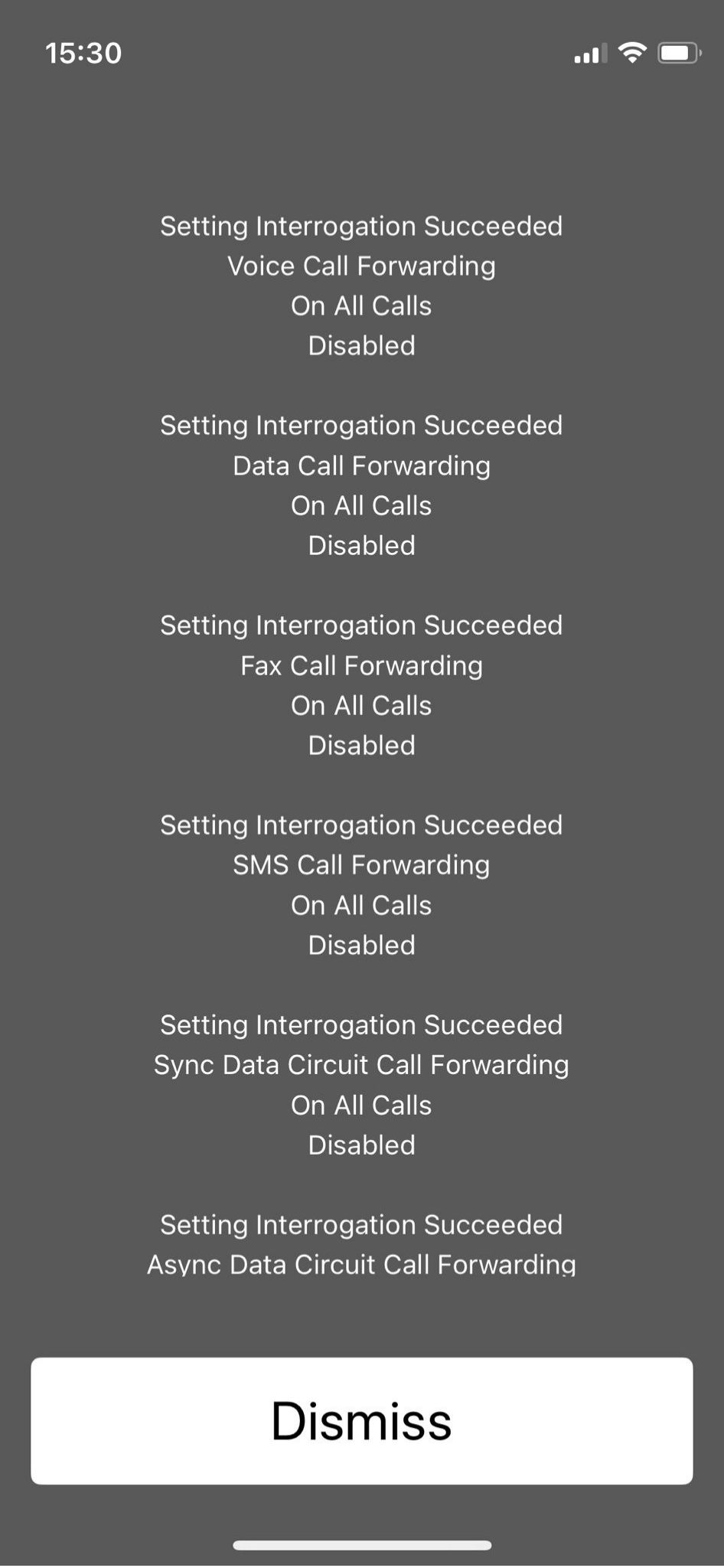 Calling the *#21# MMI code on an iPhone.