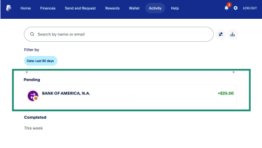 The Pending section in PayPal's Activity tab.