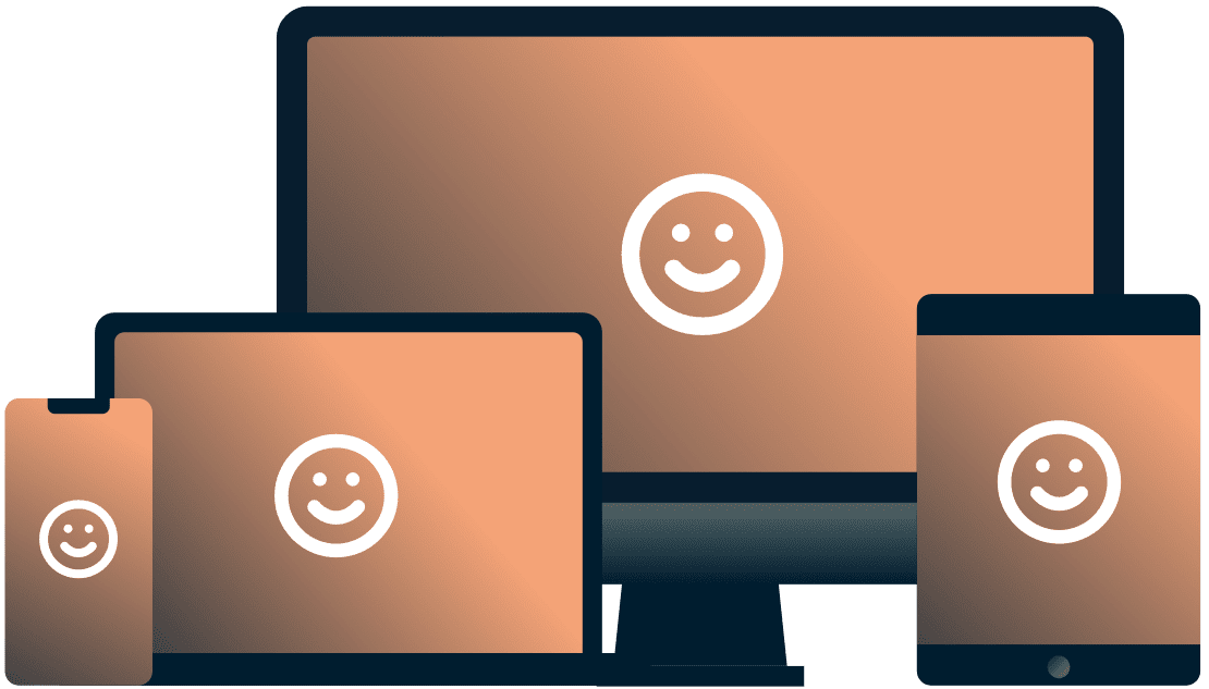 Verschiedene Geräte mit Smiley-Gesichtern darauf.