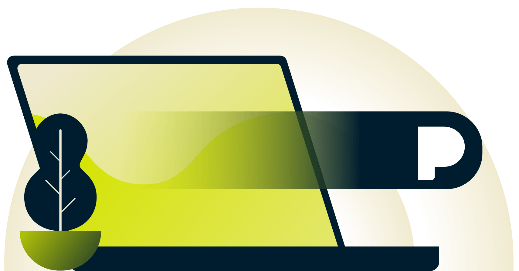 Gestikon med pandora-ikonen som går förbi en bärbar dator