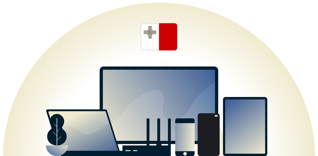 VPN suojaa eri laitteita Maltalla.