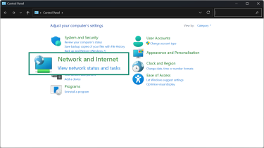 In the Control Panel menu, select the Network and Internet option.