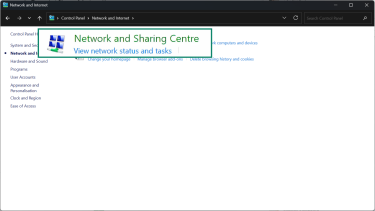 In the Network and Internet menu, click on the Network and Sharing Center option.