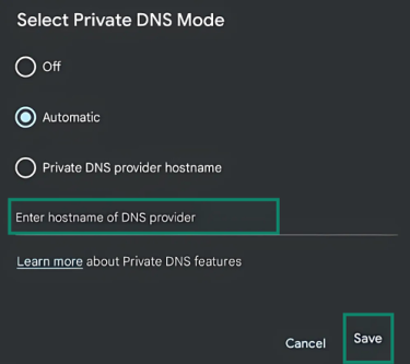 Enter trustworthy DNS server addresses to use as your main recursive server on Android.
