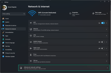 In the Network and internet settings, access Advanced network settings.