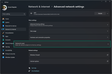 In Advanced network settings, select the Network reset feature.