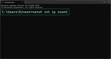 In the Command Prompt, type netsh winsock reset to reset the assigned IP address.